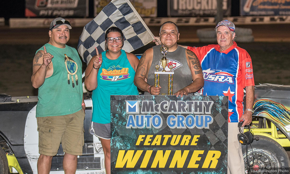 Gerald Wahwahsuck won the Medieval USRA Stock Car main event.